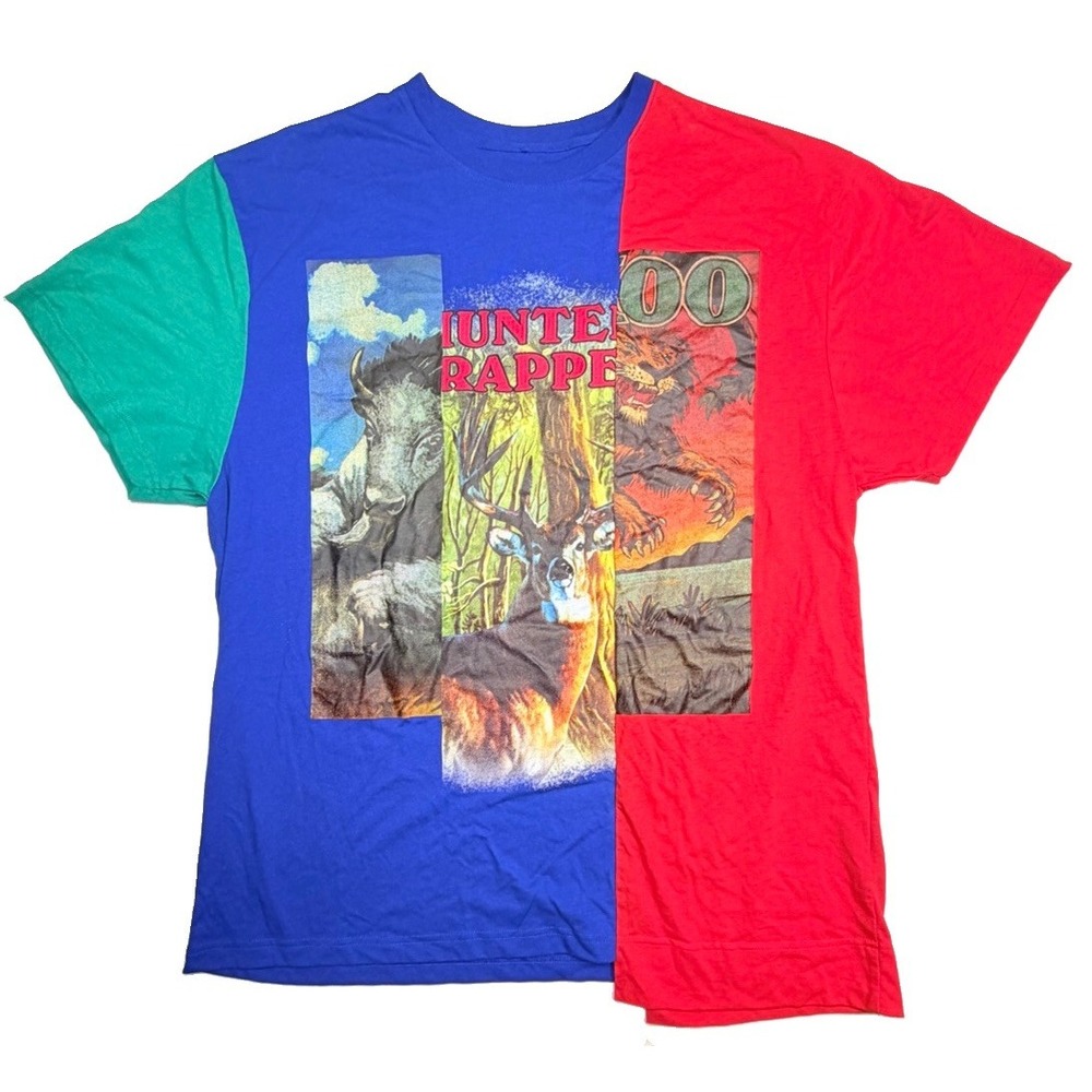 AKOO Hunter Trapper Patchwork Graphic T-Shirt Men's 2XL Multicolor Streetwear